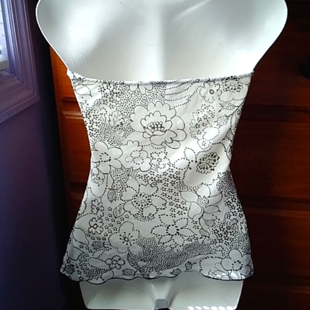 HP! Vintage Strapless Floral Fitted Y2K Scalloped Edges Peplum Top Small - Picture 9 of 9